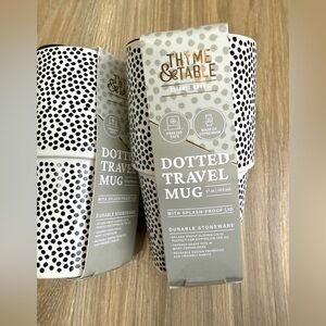 Thyme & Table Stoneware Dot 17oz Travel Mug with Lid New SET OF TWO